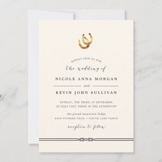 Invitation Lucky in Love Rustic Horseshoes All in One Mariage (Devant)