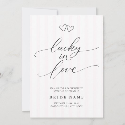 Invitation Lucky in Love Script Stripe Bachelorette Weekend (Devant)