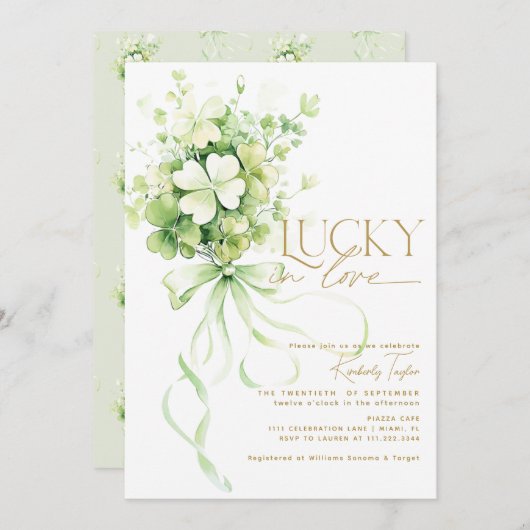 Invitation Lucky in Love Shamrock St. Patrick's Fête des mari (Devant / Derrière)