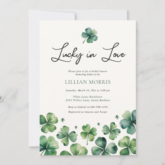Invitation Lucky in Love St. Patrick's Day Fête des mariées (Devant)