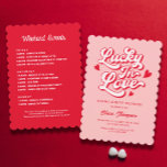 Invitation Lucky in Love Vegas Bachelorette Party<br><div class="desc">Célébrez en style avec notre personnalisation Rouge et Rose ivre en amour Bachelorette Party Invitation! Parfait pour une soirée bachelorette rose ou une soirée bachelorette rouge et rose amusante, ce design donne le ton d'une soirée bachelorette Valentine. Faites une soirée romantique à thème Valentines avec un thème chic Valentine bachelorette....</div>