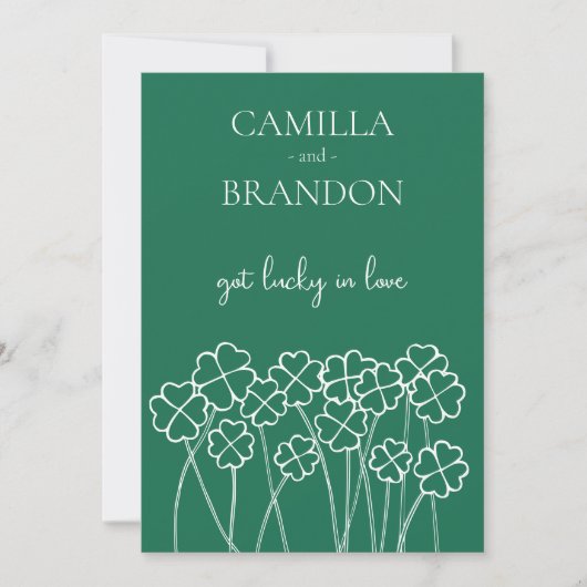 Invitation Lucky In Lover Clover Emerald Green Mariage (Devant)