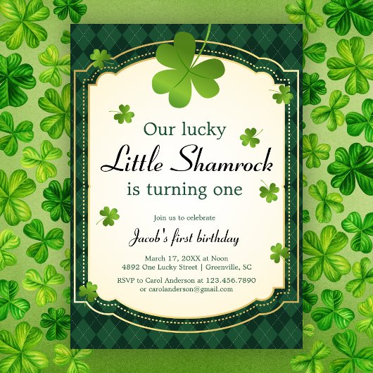 Invitation Lucky Little Shamrock Green 1er anniversaire