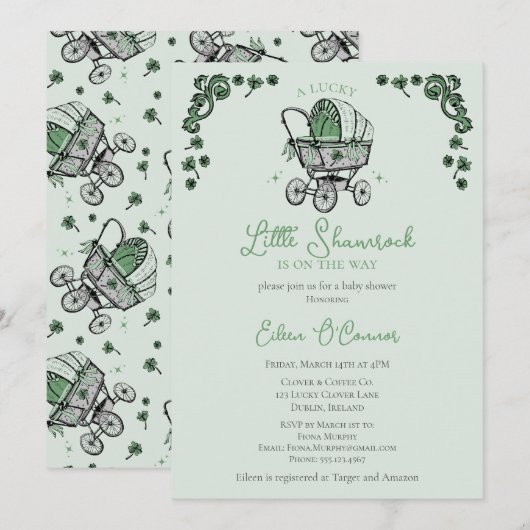 Invitation Lucky Little Shamrock St patrick Baby shower (Devant / Derrière)
