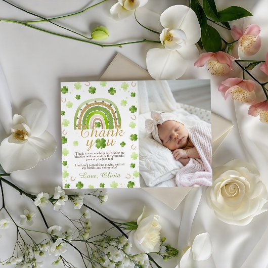 Invitation Lucky One Birthday Photo Thank You Card