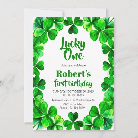 Invitation Lucky One Birthday, Shamrock Birthday Invite (Devant)