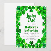 Invitation Lucky One Birthday, Shamrock Birthday Invite (Devant / Derrière)