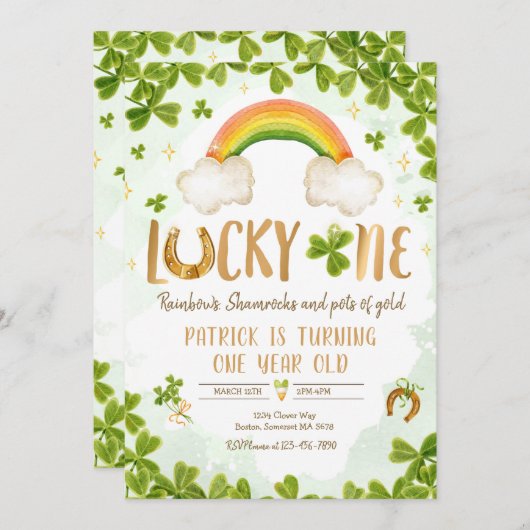 Invitation Lucky One Birthday St Patrick 1st Birthday Party (Devant / Derrière)