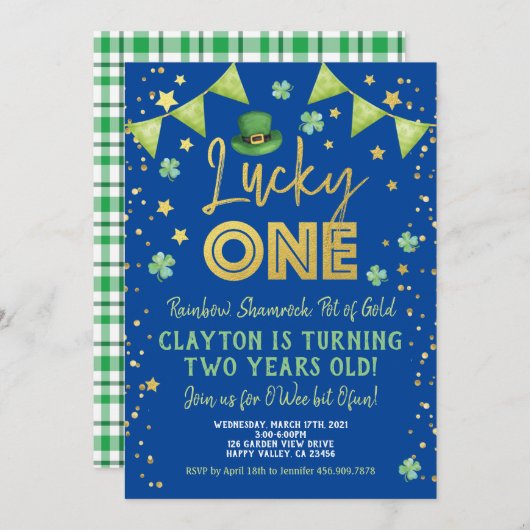 Invitation Lucky One Boy 1er Anniversaire St Patrick's Day Pa (Devant / Derrière)