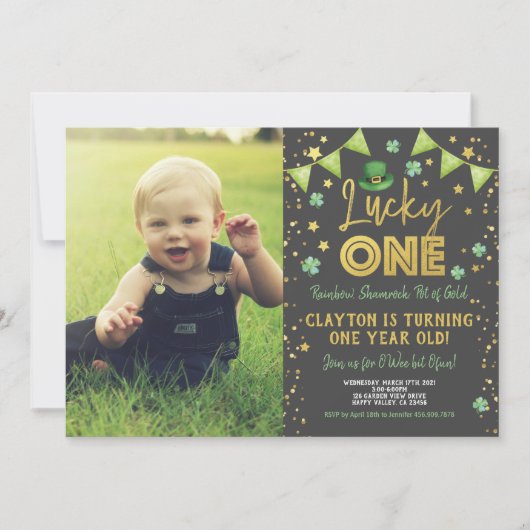 Invitation Lucky One First Birthday St Patrick's Day Photo (Devant)