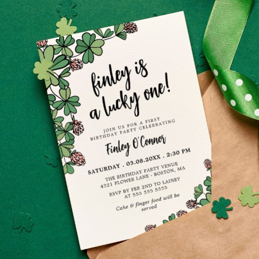 Invitation Lucky One Four Leaf Clover 1ère fête d'anniversair