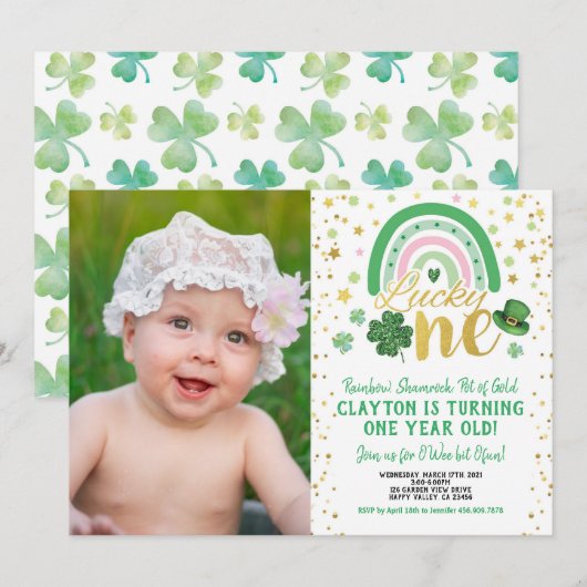 Invitation Lucky One Girl First Birthday St Patrick's Photo (Devant / Derrière)