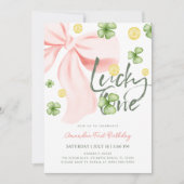 Invitation Lucky One Pink Bow St. Patrick's Girl 1st Birthday (Devant)