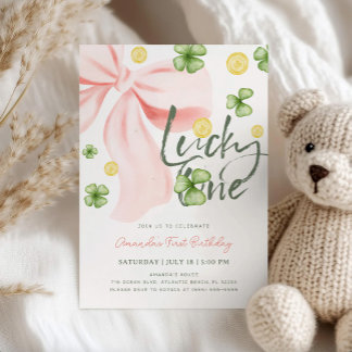Invitation Lucky One Pink Bow St. Patrick's Girl 1st Birthday