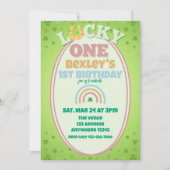 Invitation Lucky One Pink Shamrock Rainbow 1st Birthday (Devant)