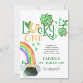 Invitation Lucky One Rainbow Shamrock Horseshoe anniversaire (Devant)