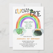 Invitation Lucky One Rainbow Shamrock Pot d'or Anniversaire (Devant)