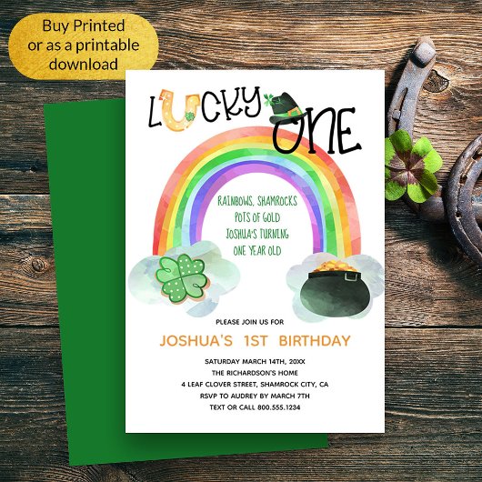 Invitation Lucky One Rainbow Shamrock Pot d'or Anniversaire