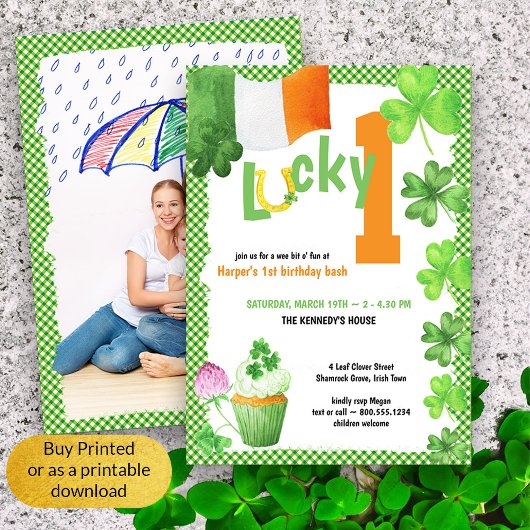 Invitation Lucky One St patrick Portrait Photo 1er anniversai