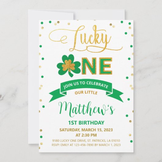 Invitation Lucky One St. Patrick's Day 1er Garçon Anniversair (Devant)