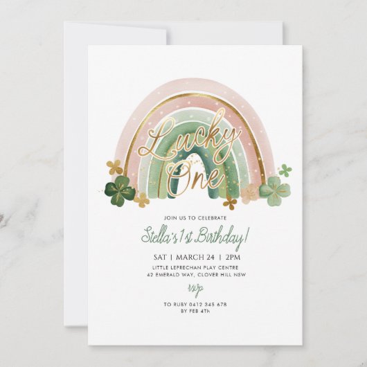 Invitation Lucky One! St Patrick's Day 1st Birthday Rainbow (Devant)