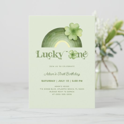 Invitation Lucky One St. Patrick's Day Arc-en-ciel 1er annive (Debout devant)