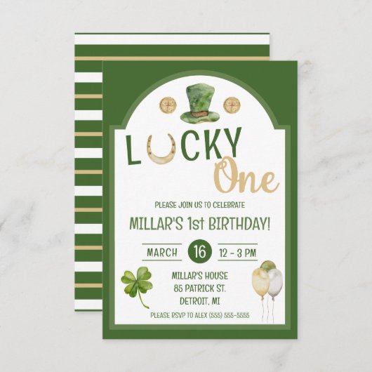 Invitation Lucky One, St. Patrick's Day First Birthday Party (Devant / Derrière)