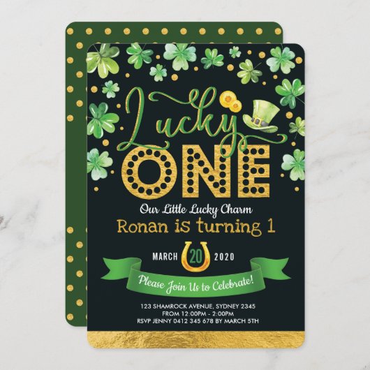Invitation Lucky One St. Patrick's Day Shamrock 1er anniversa (Devant / Derrière)