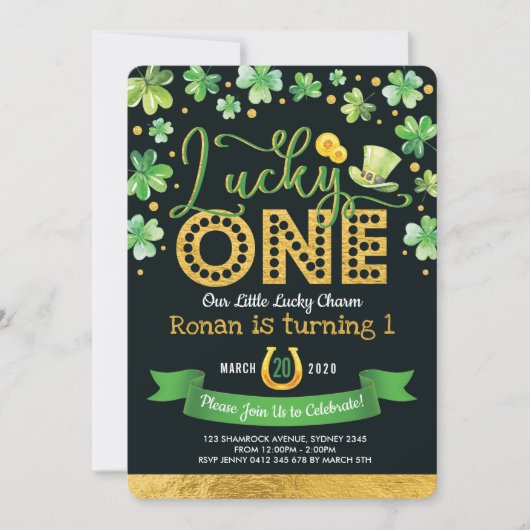 Invitation Lucky One St. Patrick's Day Shamrock 1er anniversa (Devant)