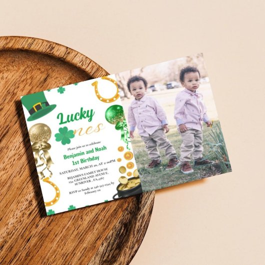 Invitation Lucky One Twin 1er anniversaire St Patrick's Day B