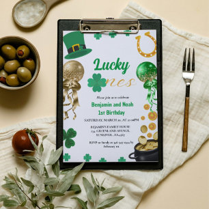 Invitation Lucky One Twin 1er anniversaire St Patrick's Day B