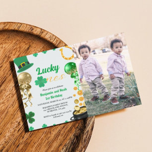 Invitation Lucky One Twin 1er anniversaire St Patrick's Day B