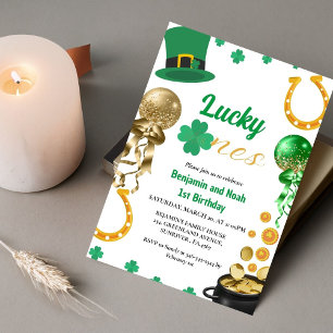 Invitation Lucky One Twin 1er anniversaire St Patrick's Day B