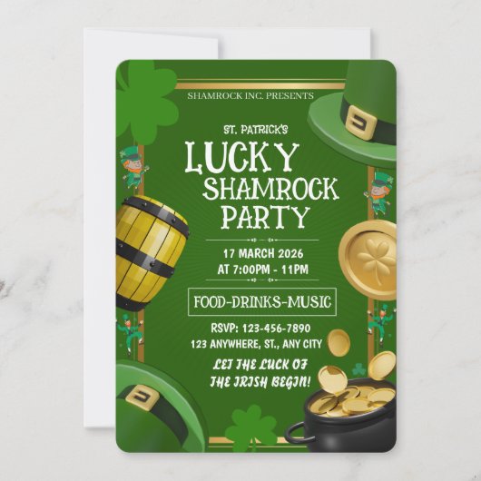 Invitation Lucky Shamrock Party St. Paddy's Day Customizable (Devant)