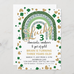 Invitation Lucky Shamrock Rainbow St Patrick Boy anniversaire