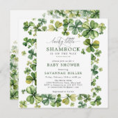 Invitation Lucky Shamrock Spring 4 Baby shower de trèfle feui (Devant / Derrière)