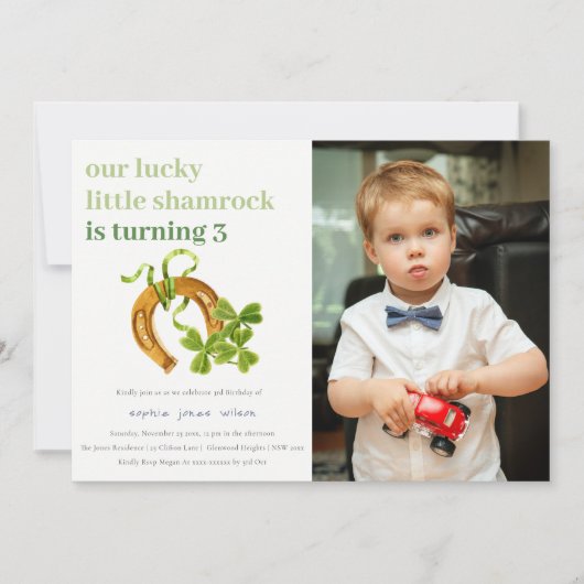 Invitation Lucky Shamrock St Patrick Day Enfants Photo Annive (Devant)
