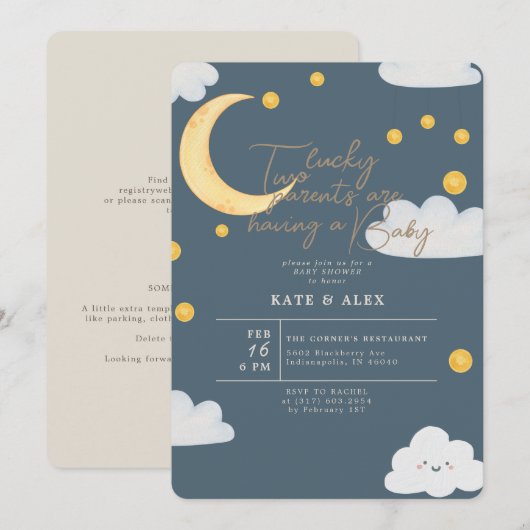 Invitation Lucky St Patrick's Boy Blue Baby shower (Devant / Derrière)