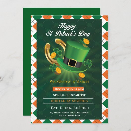 Invitation Lucky St. Patrick's Day Party (Devant / Derrière)