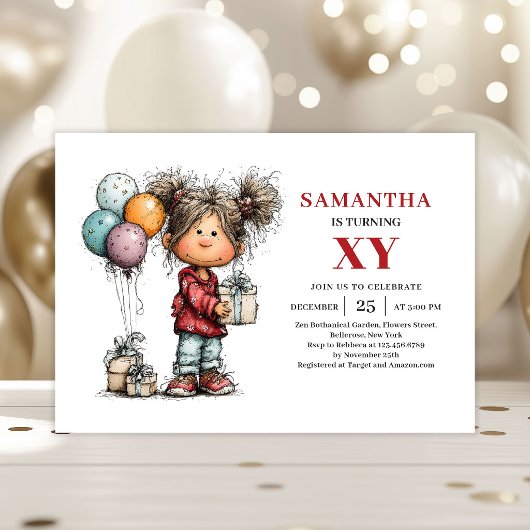 Invitation ludique d'anniversaire de fille de dess