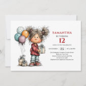 Invitation ludique d'anniversaire de fille de dess (Devant)