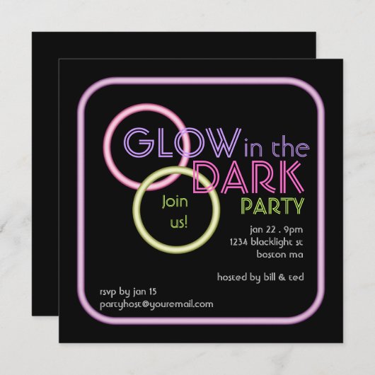 Invitation Lueur dans l'invitation foncée de partie de (Devant / Derrière)