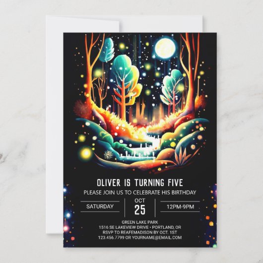 Invitation Lueur des lucioles Forêt enchantée Anniversaire (Devant)