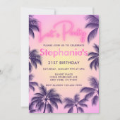 Invitation Lueur rose néon Faisons la fête Palmiers au couche (Devant)