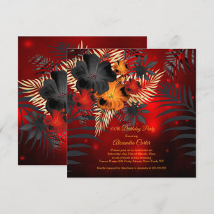 Invitation Lueur rouge Orange Hibiscus noir Fête d'anniversai