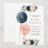 Invitation Lui ou Elle Balloons Genre Reveillez l'invitation (Devant / Derrière)