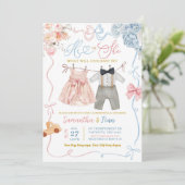 Invitation Lui ou elle Bébé Vêtements Révélation de genre (Debout devant)
