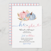 Invitation Lui ou elle bleu En vichy rose Citrouille Révélati (Devant / Derrière)