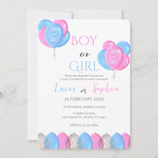 Invitation Lui ou elle Bleu ou rose Genre Reveillez Invitatio (Devant)