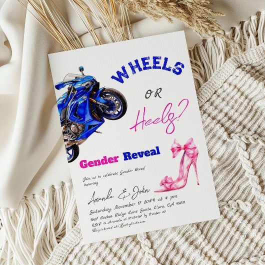 Invitation Lui ou elle Blue Rose Roues ou talons Révélation d